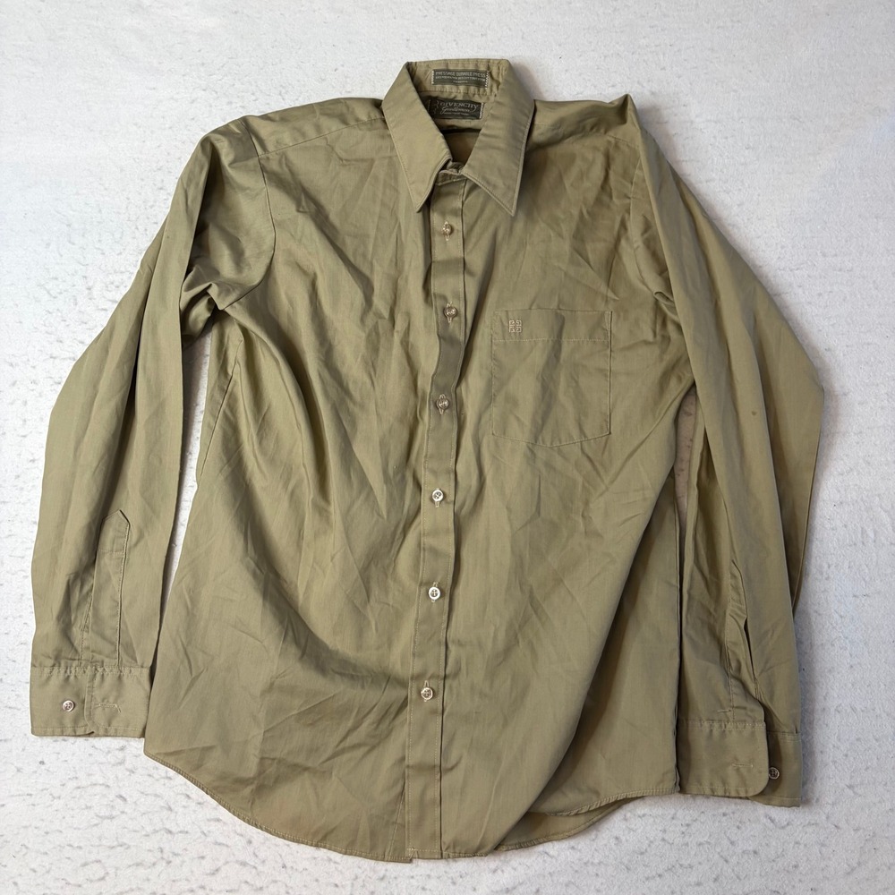 Givenchy Button Up Shirt Mens 15.5 Tan Vintage Long Sleeve Pocket